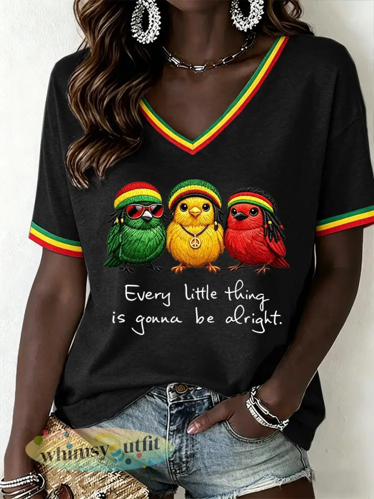 Reggae muziek V-hals T-shirt voor dames - Zwart / S
