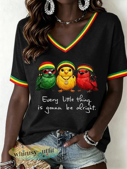 Reggae muziek V-hals T-shirt voor dames - Zwart / S