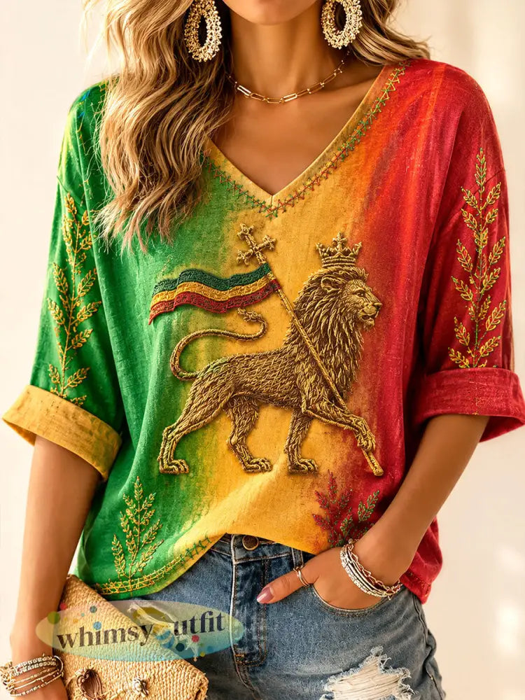 Reggae print casual T-shirt voor dames - als foto / S