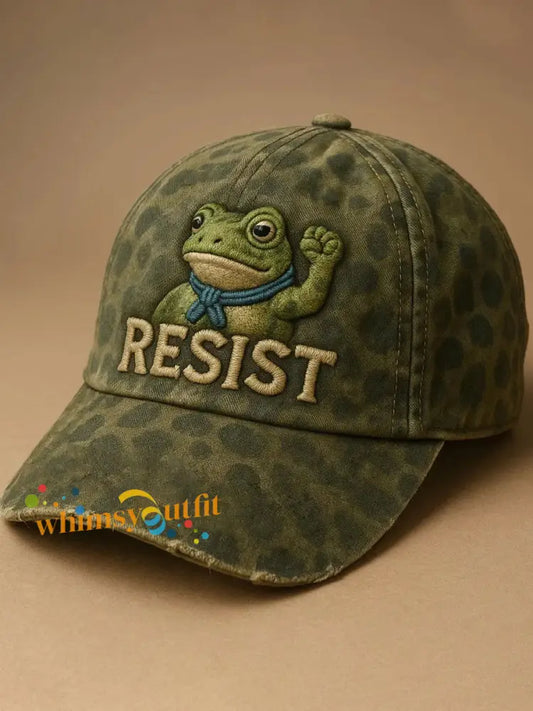 Resist Frog Print Casual Unisex Hat Green / ONE