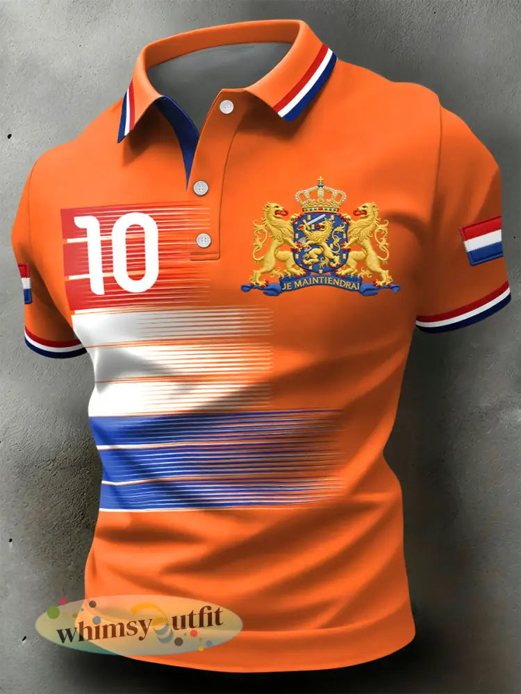 Retro 2026 Nederland Soccer Commemorative Casual Poloshirt - Sinaasappel / S
