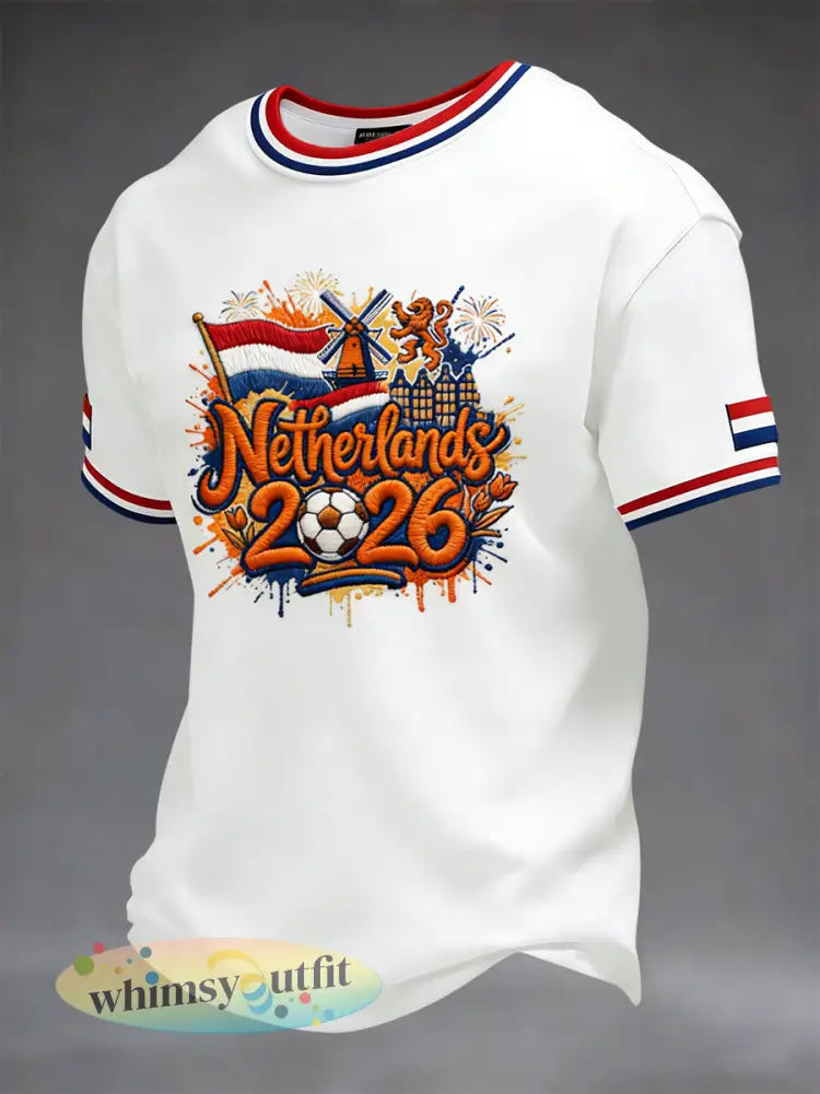 Retro 2026 Nederland Voetbal Fan Casual T-shirt - Wit / S