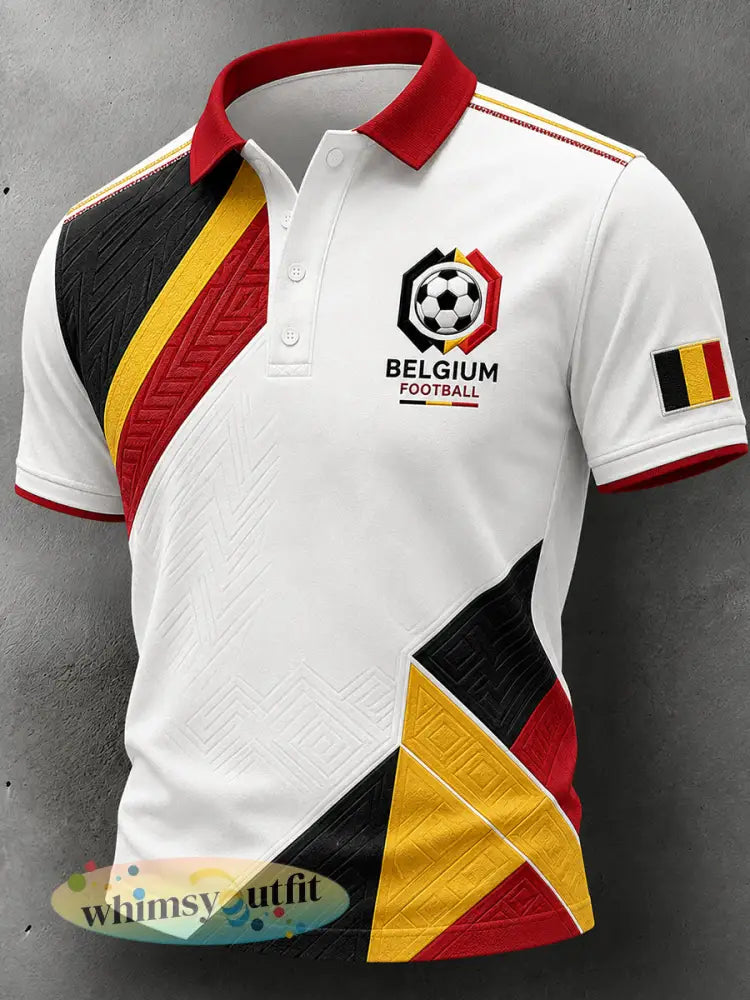 Retro Belgisch voetbal fanart print casual poloshirt - A / S