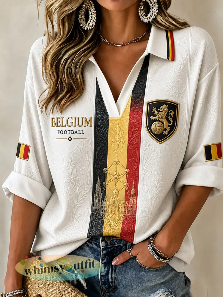Retro Belgische Voetbal Fanart Print Casual Top - A / S