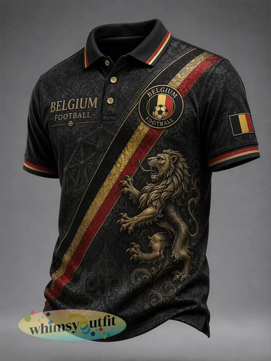 Retro Belgische voetbalfan-artprint casual poloshirt - A / S