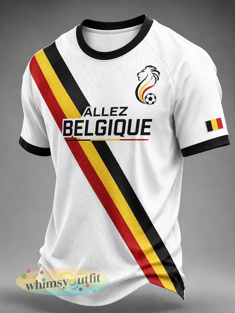 Retro Belgische voetbalfan-artprint casual shirt - A / S