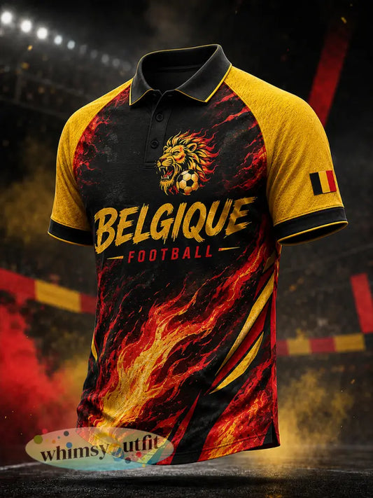 Retro Belgische voetbalfan-artprint casual shirt - A / S