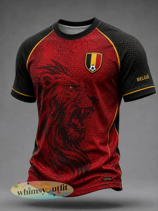 Retro Belgische voetbalfan-artprint casual shirt - A / S