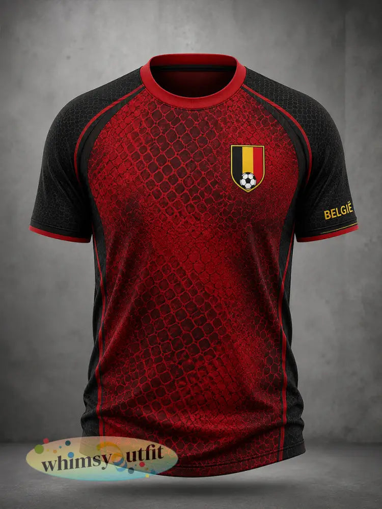 Retro Belgische voetbalfan-artprint casual shirt - A / S