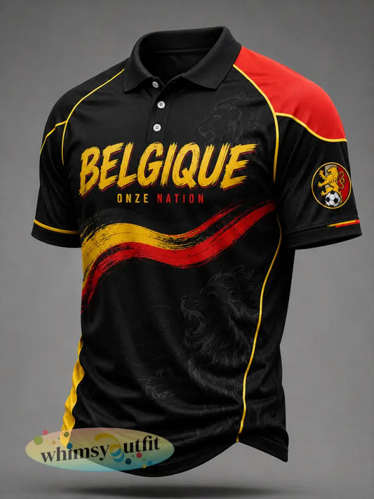 Retro Belgische voetbalfan-artprint casual shirt - A / S