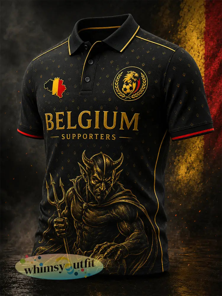 Retro Belgische voetbalfan-artprint casual shirt - A / S