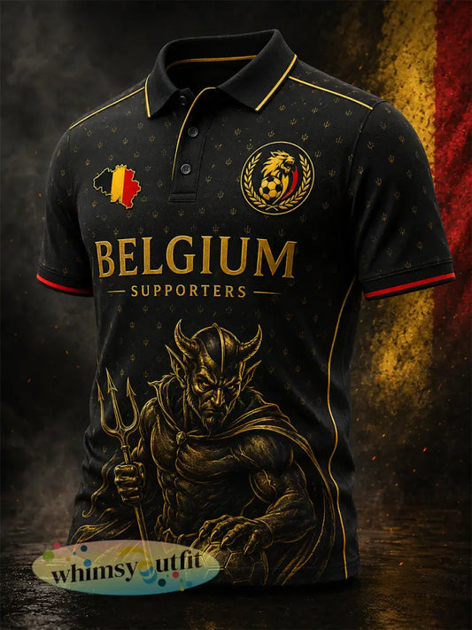 Retro Belgische voetbalfan-artprint casual shirt - A / S