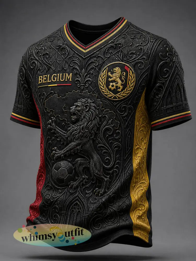 Retro Belgische voetbalfan-kunstprint casual T-shirt - A / S