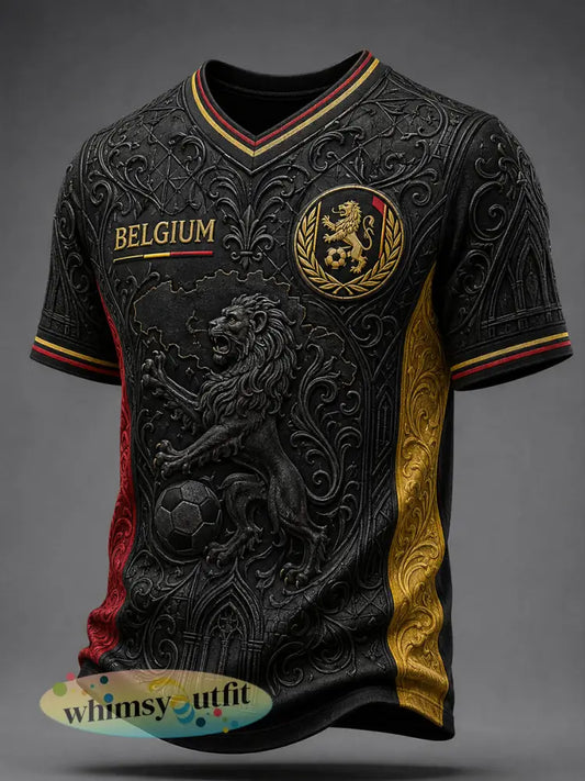 Retro Belgische voetbalfan-kunstprint casual T-shirt - A / S
