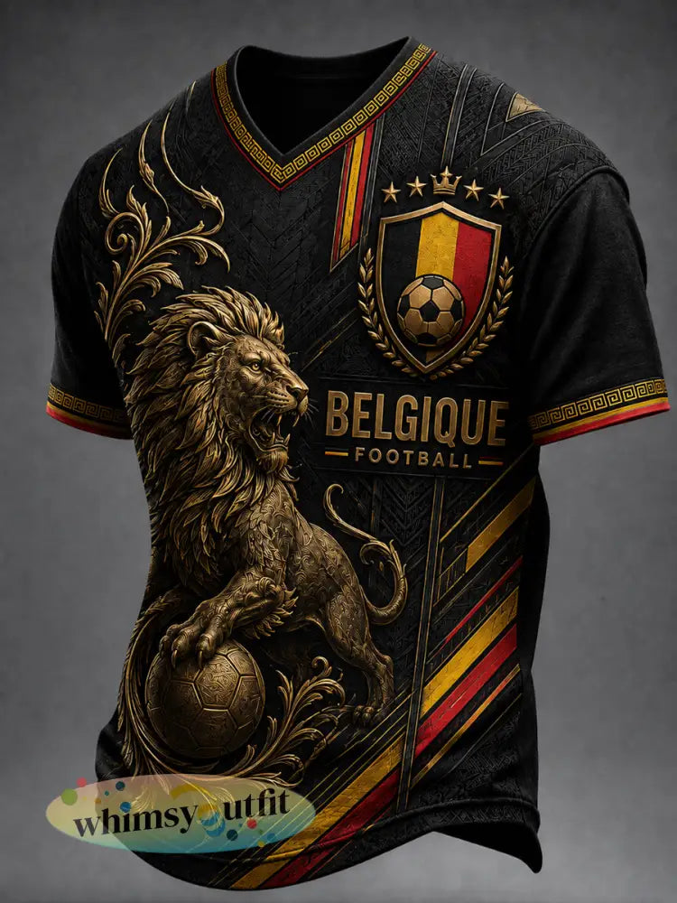 Retro Belgische voetbalfan-kunstprint casual T-shirt - A / S