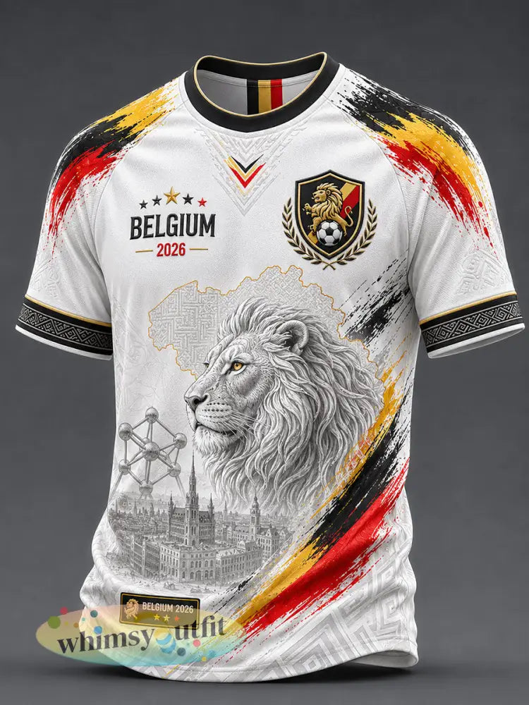 Retro Belgische voetbalfan-kunstprint casual T-shirt - A / S