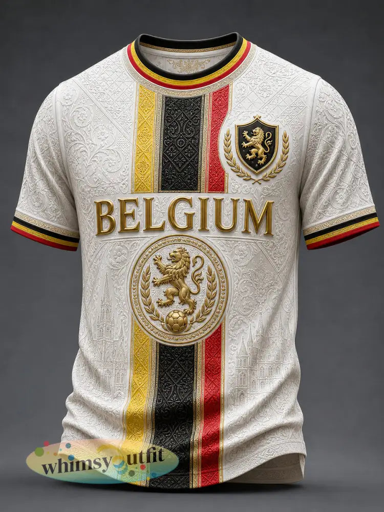 Retro Belgische voetbalfan-kunstprint casual T-shirt - A / S