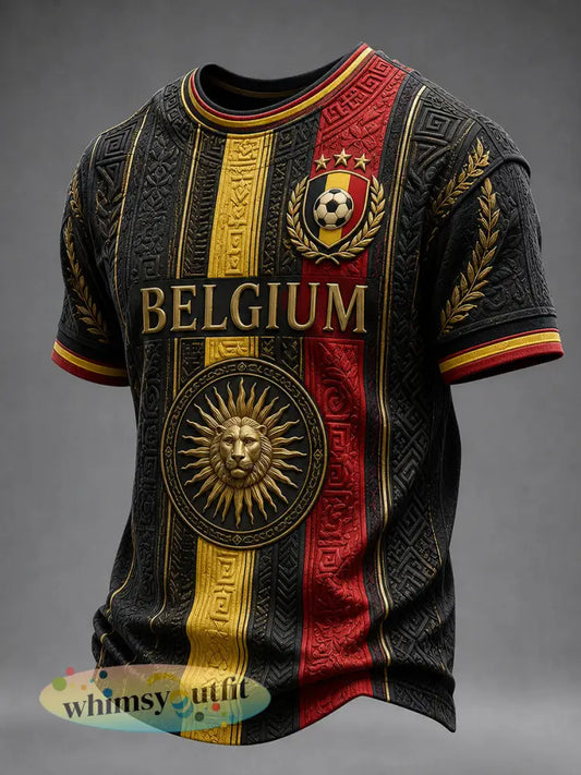 Retro Belgische voetbalfan-kunstprint casual T-shirt - A / S