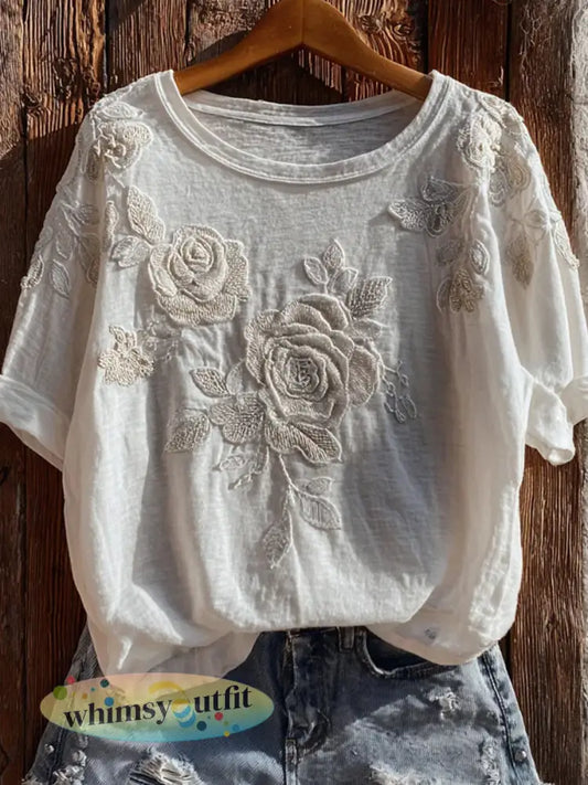 Retro bloemenkunstprint casual en comfortabel T-shirt - A / S