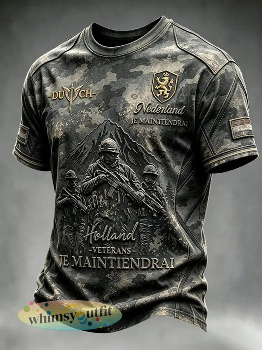 Retro camouflage Nederlandse militaire veteraan patchwork print casual T-shirt voor heren - Camouflage / S