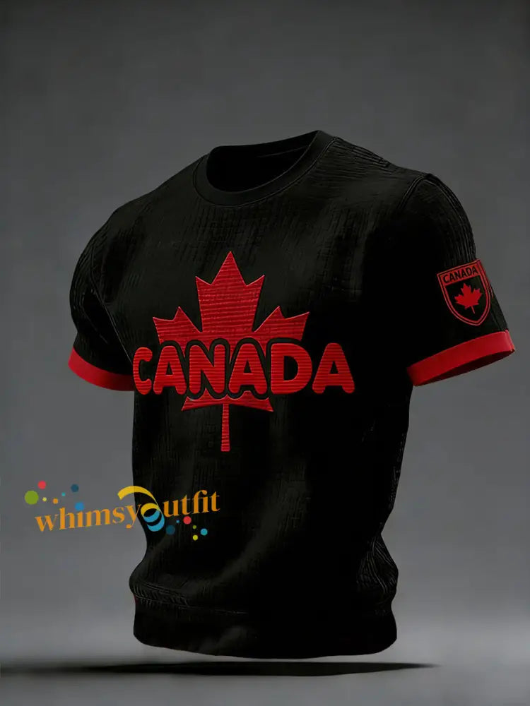 Retro Canadian Hockey Color-Blocked Casual T-Shirt Black / S