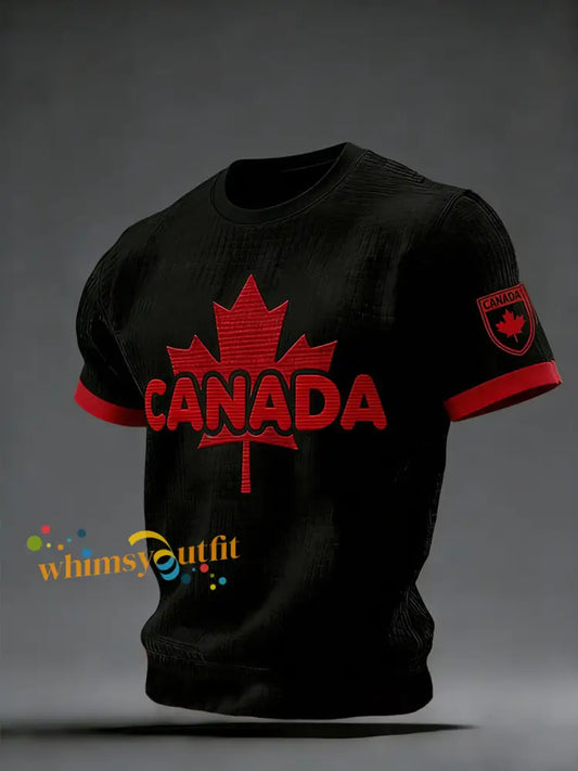 Retro Canadian Hockey Color-Blocked Casual T-Shirt Black / S