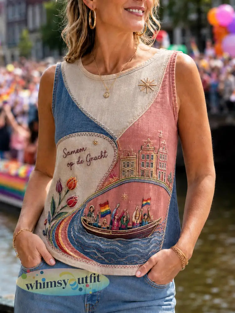 Retro Dutch Pride Festival Artistieke Casual Mouwloze Tank Top voor dames - als foto / S