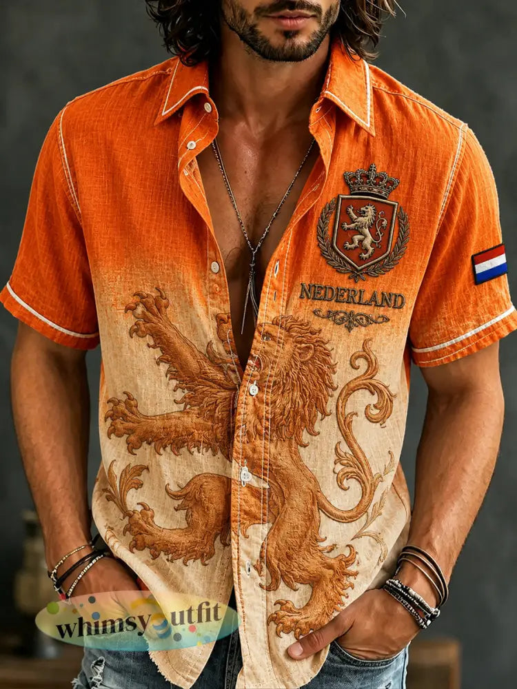Retro gestoorde leeuwenprint met korte mouwen - A / S