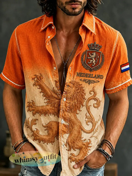 Retro gestoorde leeuwenprint met korte mouwen - A / S