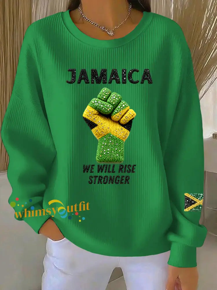 Retro Jamaica “We Will Be Stronger” Casual Hoodie Green / S