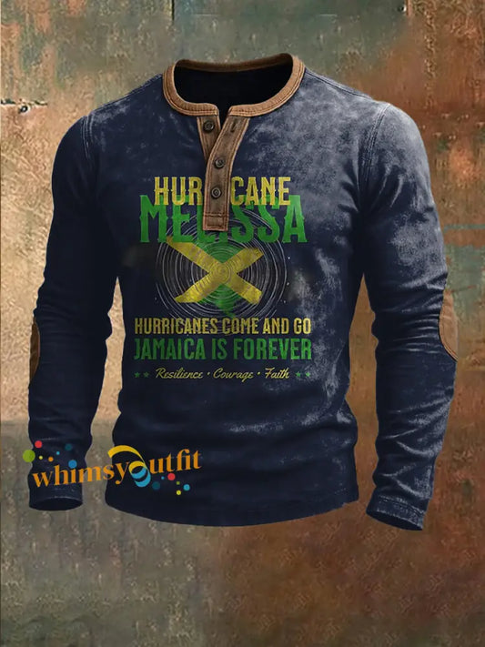 Retro Jamaican Hurricane Melissa Casual Henley Shirt Multicolour / S