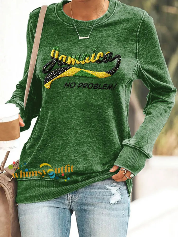 Retro Jamaican Prayer Casual Long-Sleeve T-Shirt Green / S