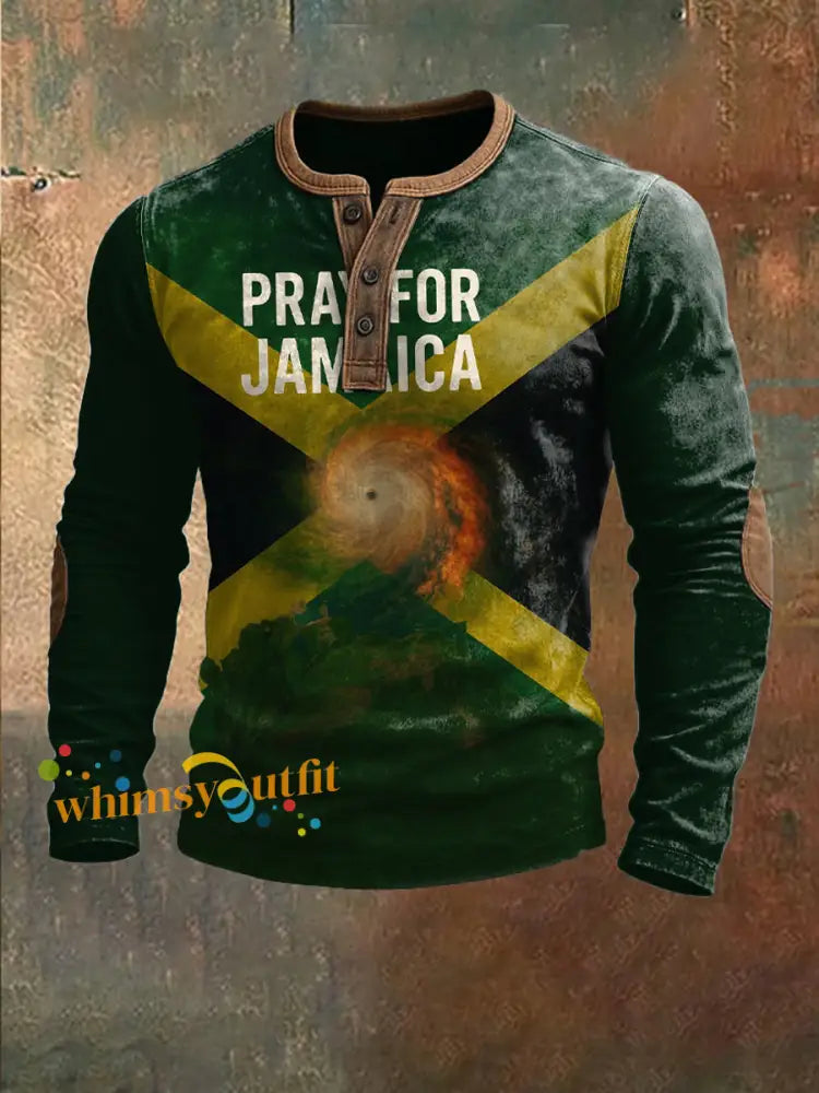 Retro Jamaican Prayer Hurricane Melissa Casual Henley Multicolour / S