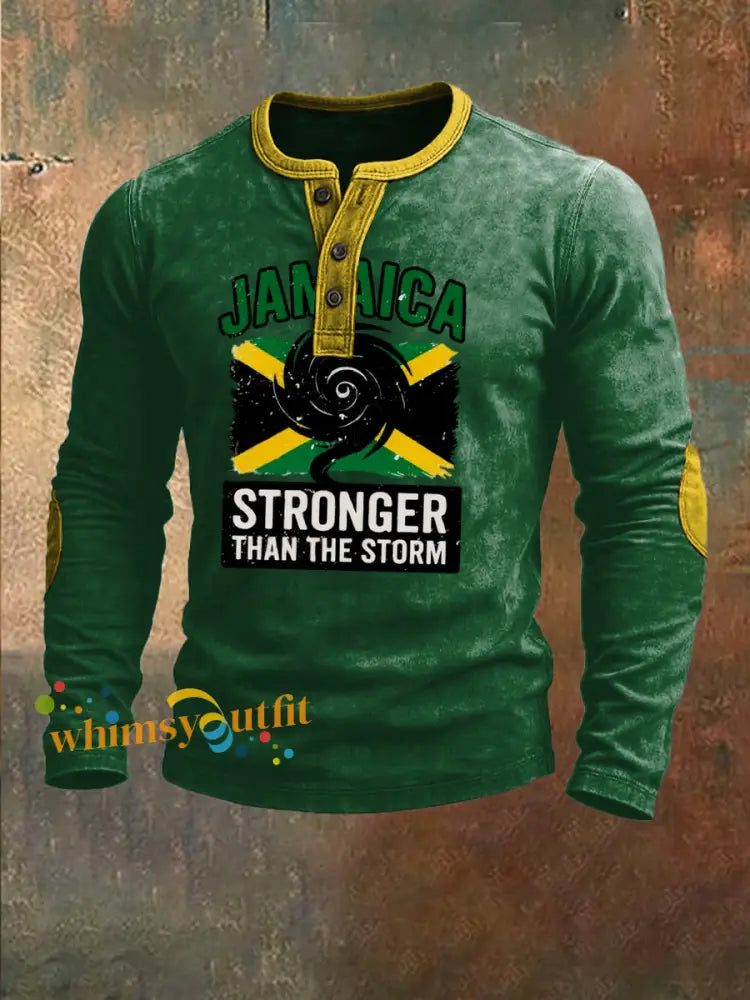 Retro Jamaican Storm-Proof Casual Henley Shirt Multicolour / S