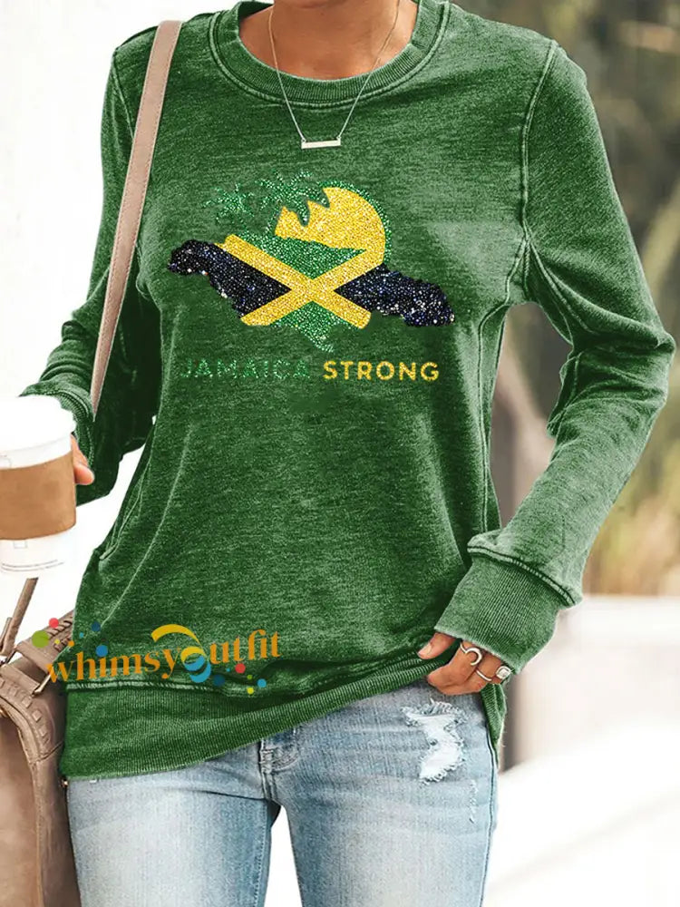 Retro Jamaican Strong Casual Long-Sleeve T-Shirt Green / S