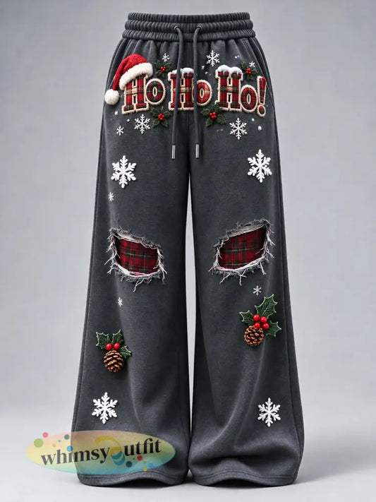 Retro kerst met noodlijdende bedrukte casual broek voor dames - Donkergrijs / S