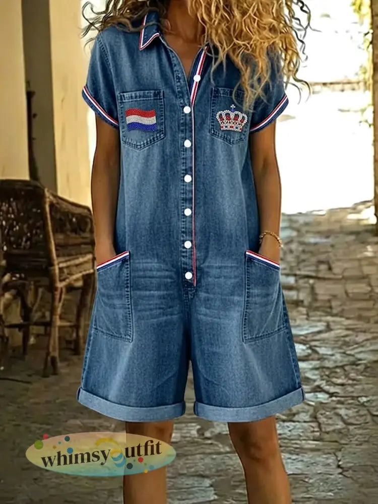 Retro King’s Day casual jumpsuit voor dames - Blauw / S