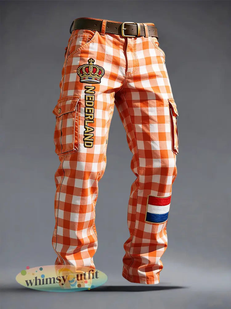 Retro King’s Day geruite casual werkbroeken - Veelkleurig / S