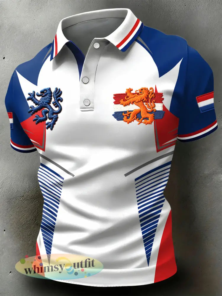 Retro koningsdag geometrisch casual poloshirt - Veelkleurig / S