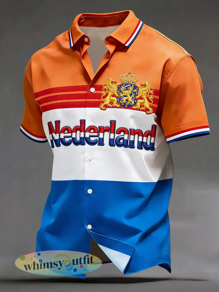 Retro koningsdag gestreept patchwork casual shirt - Sinaasappel / S