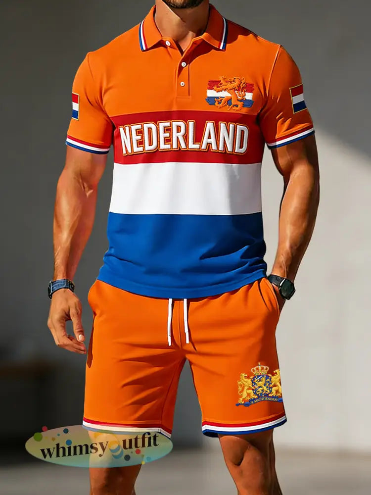 Retro koningsdag gestreepte casual poloshorts voor heren - Veelkleurig / S