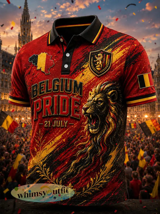 Retro kunstdruk voor de Belgische nationale feestdag casual poloshirt - A / S