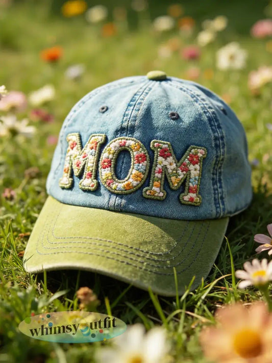 Retro Moederdag Bloemenkunst Baseball Cap - Blauw / 58CM