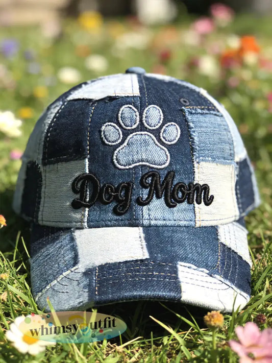 Retro Moederdag ’Dog Mom’ Patchwork Casual Baseball Cap - Blauw / 58CM