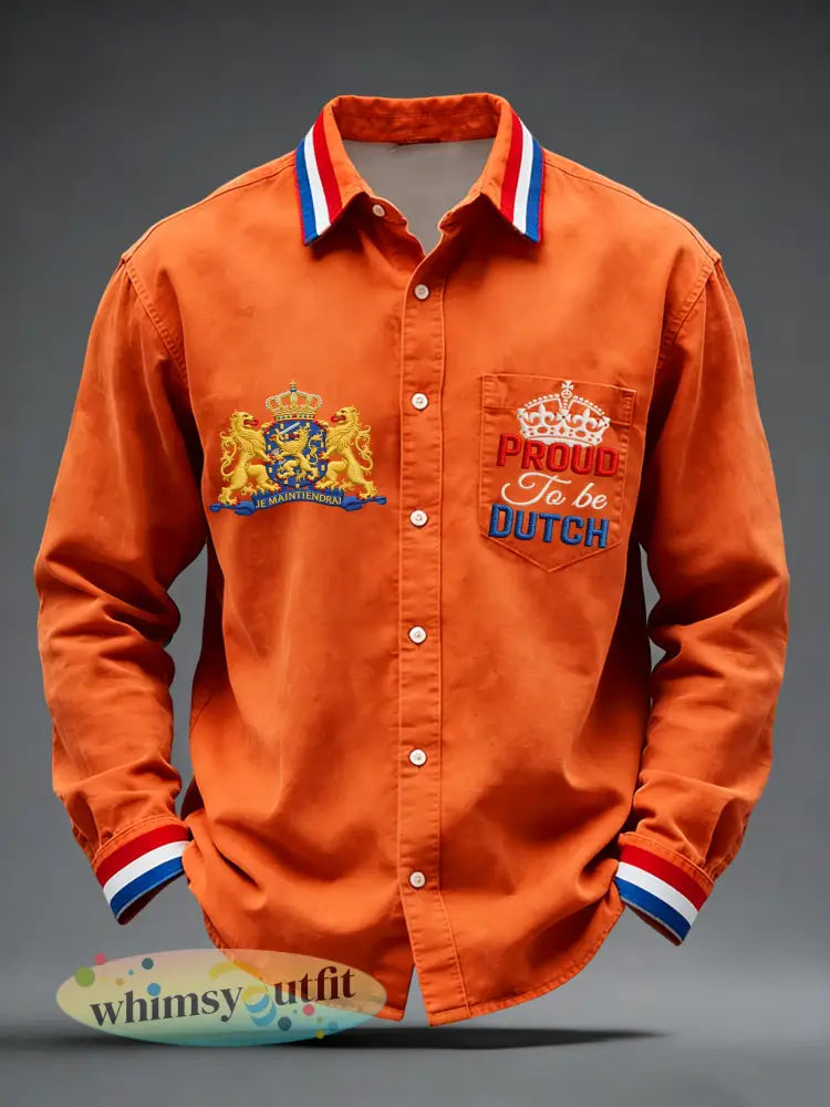 Retro Nederlands Koningsdag Embleem Casual Shirt - Sinaasappel / S