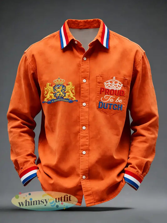 Retro Nederlands Koningsdag Embleem Casual Shirt - Sinaasappel / S