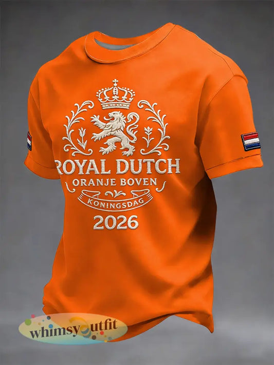 Retro Nederlands Koningsdag-embleem casual T-shirt - Veelkleurig / S