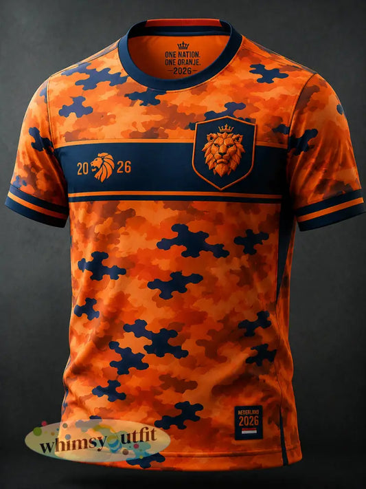 Retro Nederlands voetbal camouflage casual T-shirt - als foto / S