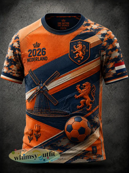 Retro Nederlands voetbal camouflage patchwork casual T-shirt - als foto / S
