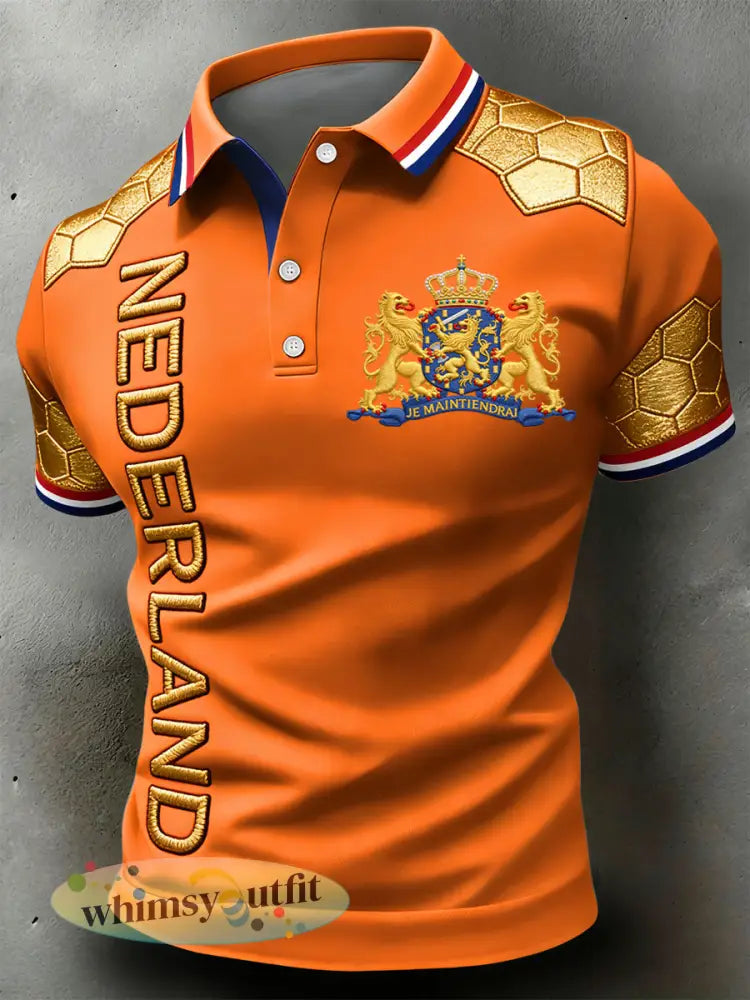 Retro Nederlands Voetbal Fan Casual Poloshirt - Sinaasappel / S